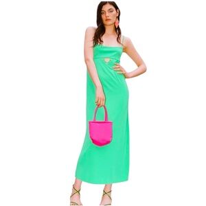 ZARA Green Maxi Slip Dress NWT Spaghetti Strap Cutout Women’s S Vacation